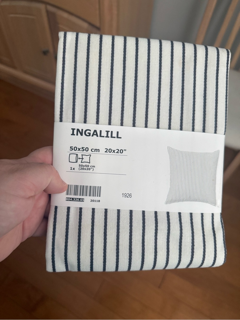 INGALILL Striped Pillow Cover in White and Navy